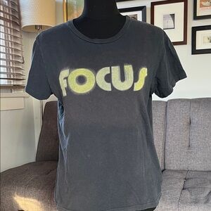 MOTHER  The Boxy Goodie Goodie Black Tee with Yellow Focus Graphic Size Small